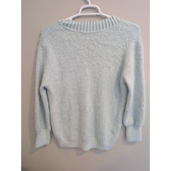 Express Oversized Women's Cozy Brush Furry Tunic V Neck Sweater Mint Green Sz S - Picture 5 of 7